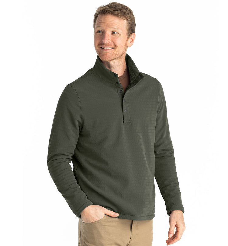 Men's Gridback Fleece Snap Pullover - Dark Olive