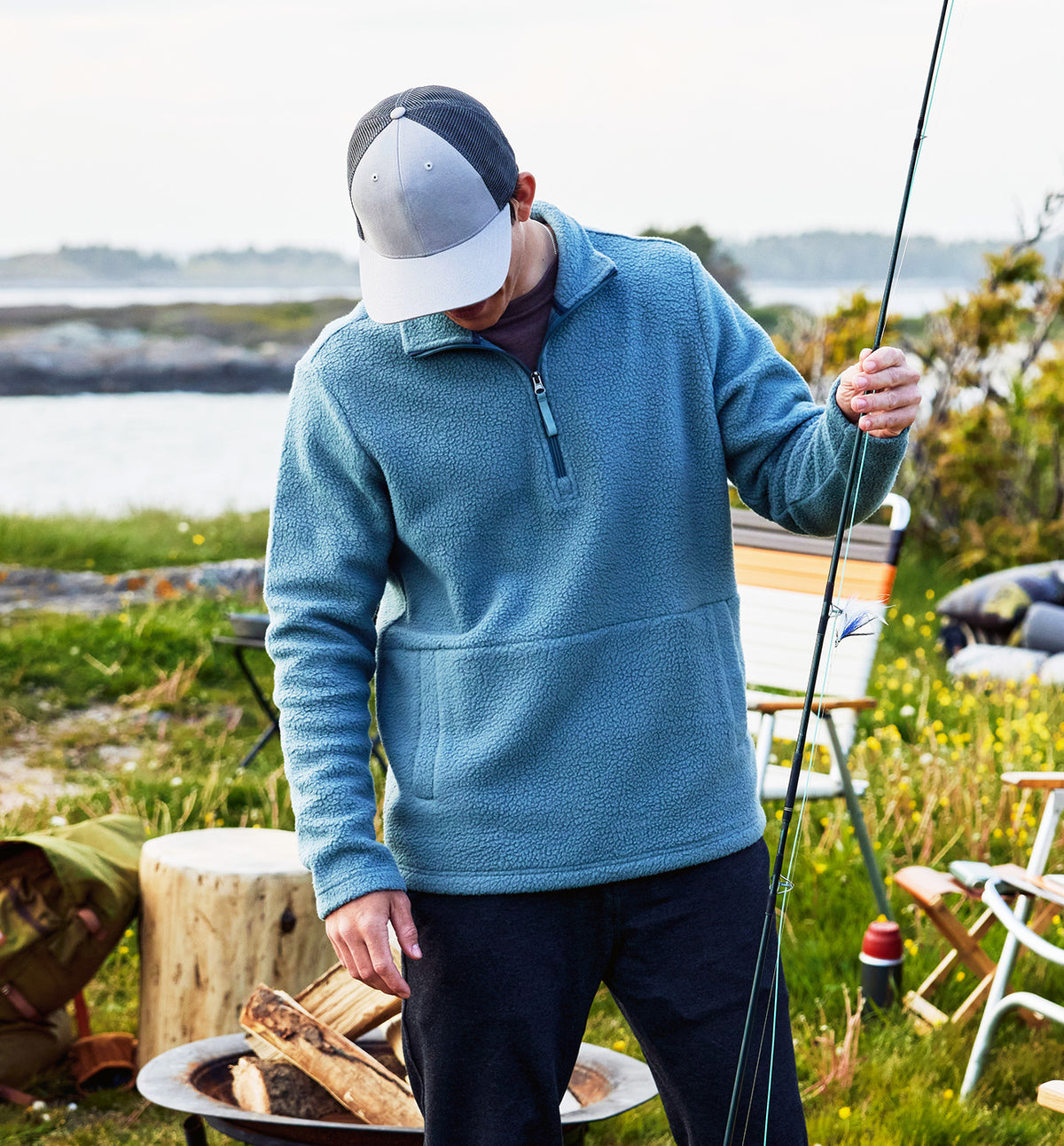 Men's Bamboo Sherpa Fleece Quarter Zip - Stormy Sea