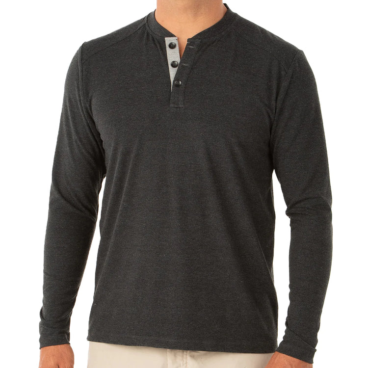 Men's Bamboo Flex Henley - Heather Black