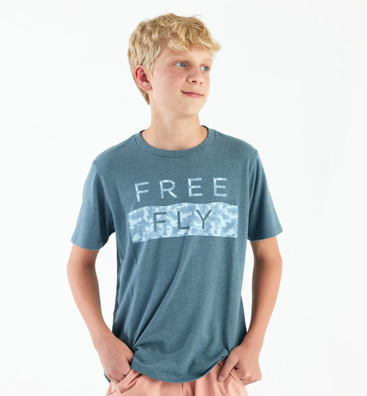 Youth Wave Camo Tee - Heather Slate Blue