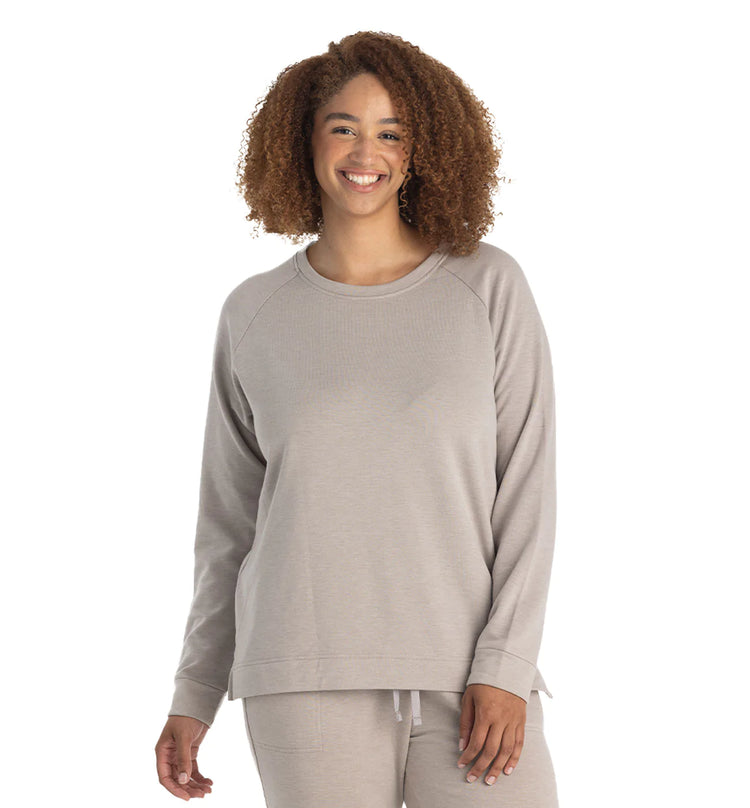 Women's Bamboo Lightweight Fleece Crewneck Pullover - Heather Stone