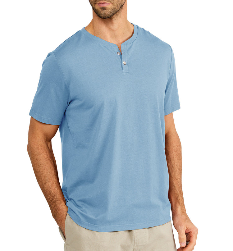 Men's Bamboo Heritage Short Sleeve Henley - Blue Fog